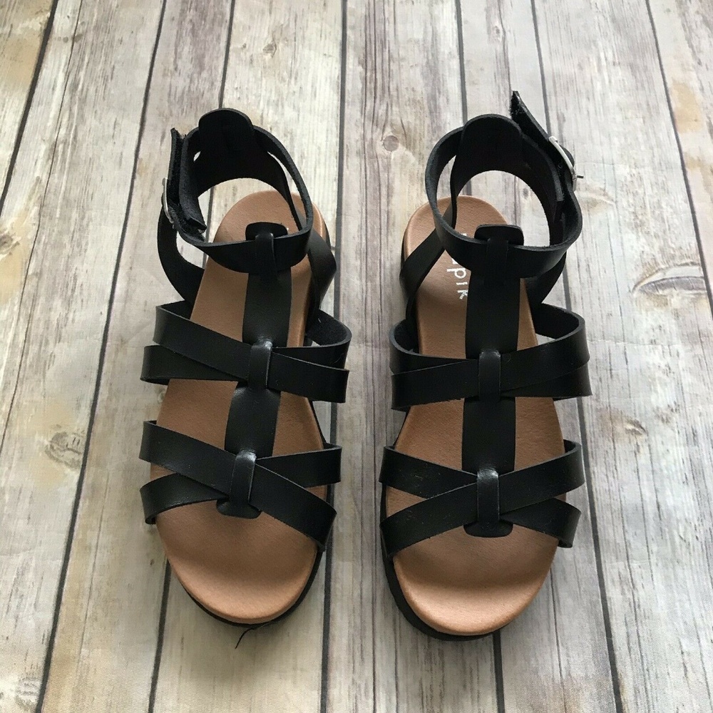 NWOT Girls Kidpik Black Strappy Gladiator Sandals